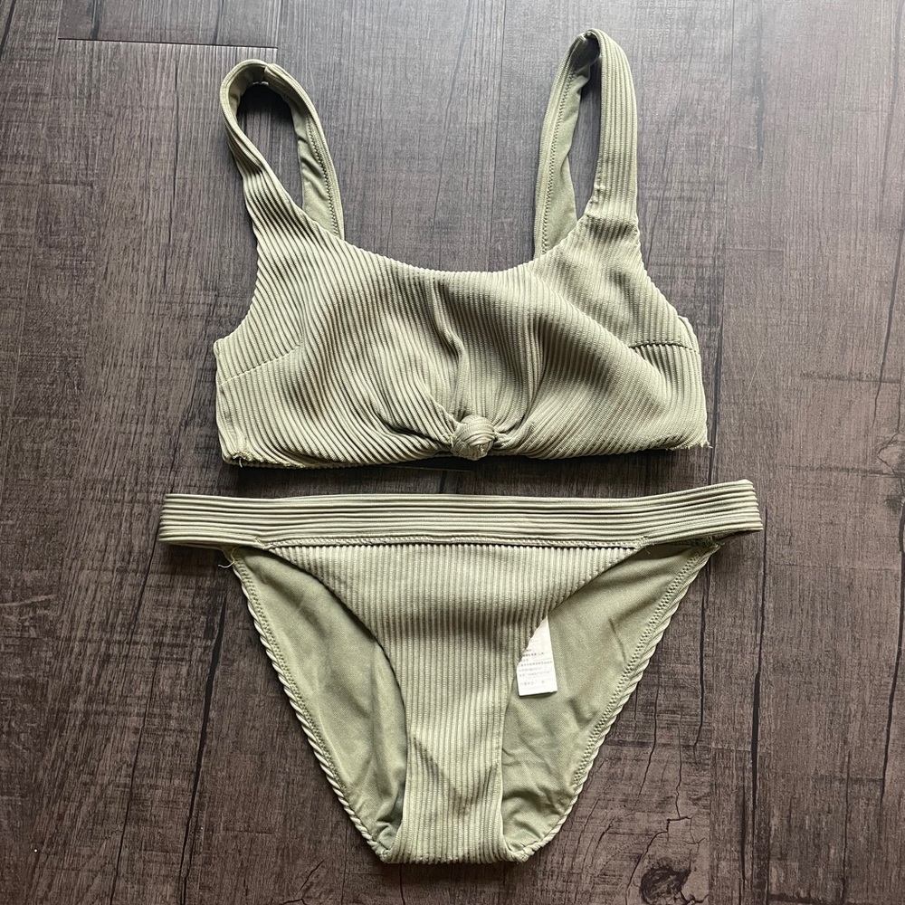 Hollister Olive Ribbed Bikini Set